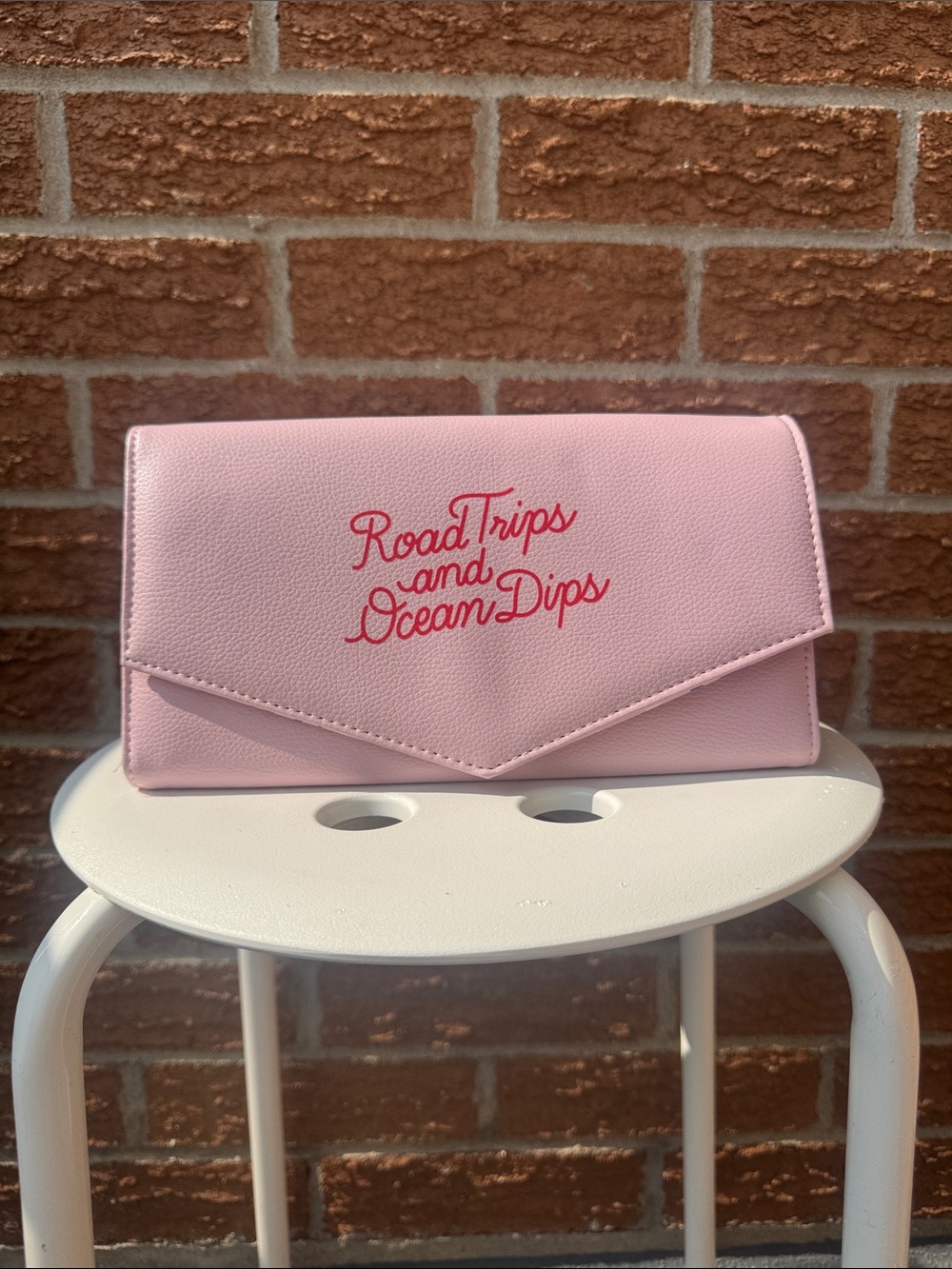 Pink Embroidered Envelope Clutch — 'Road Trips and Ocean Dips'